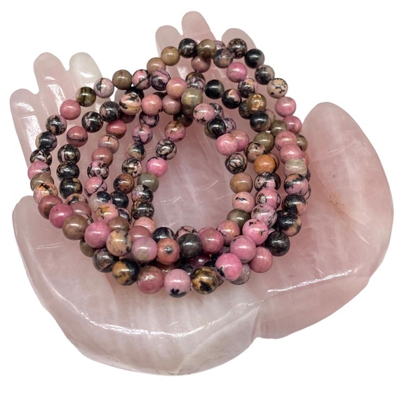 Jewelry - 6mm Rhodonite Beaded Stretch Bracelet Gemstone Stone Crystal Crystals Pink Beads